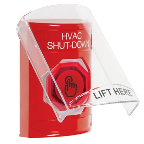 SS20A7HV-EN STI Red Indoor Only Flush or Surface w/ Horn Weather Resistant Momentary (Illuminated) with Red Lens Stopper Station with HVAC SHUT DOWN Label English