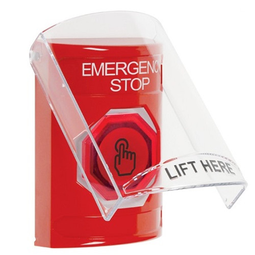 SS20A6ES-EN STI Red Indoor Only Flush or Surface w/ Horn Momentary (Illuminated) with Red Lens Stopper Station with EMERGENCY STOP Label English