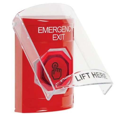 SS20A6EX-EN STI Red Indoor Only Flush or Surface w/ Horn Momentary (Illuminated) with Red Lens Stopper Station with EMERGENCY EXIT Label English