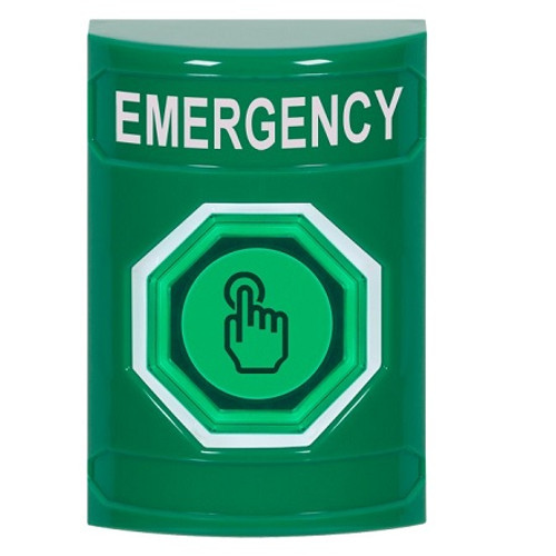 SS2107EM-EN STI Green No Cover Weather Resistant Momentary (Illuminated) with Green Lens Stopper Station with EMERGENCY Label English