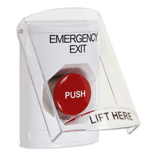 SS2321EX-EN STI White Indoor Only Flush or Surface Turn-to-Reset Stopper Station with EMERGENCY EXIT Label English
