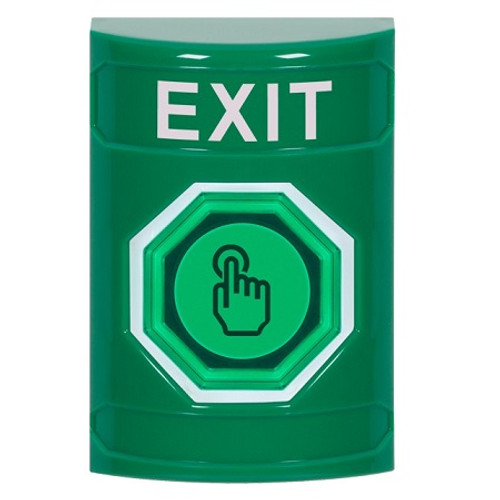 SS2106XT-EN STI Green No Cover Momentary (Illuminated) with Green Lens Stopper Station with EXIT Label English