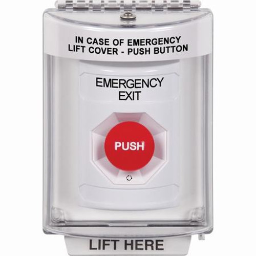 SS2331EX-EN STI White Indoor/Outdoor Flush Turn-to-Reset Stopper Station with EMERGENCY EXIT Label English