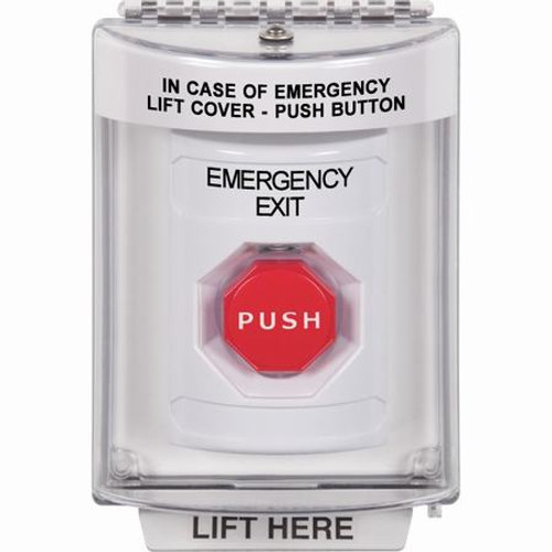 SS2332EX-EN STI White Indoor/Outdoor Flush Key-to-Reset (Illuminated) Stopper Station with EMERGENCY EXIT Label English