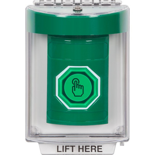 SS2146NT-EN STI Green Indoor/Outdoor Flush w/ Horn Momentary (Illuminated) with Green Lens Stopper Station with No Text Label English