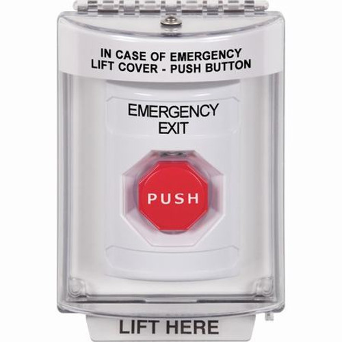 SS2335EX-EN STI White Indoor/Outdoor Flush Momentary (Illuminated) Stopper Station with EMERGENCY EXIT Label English