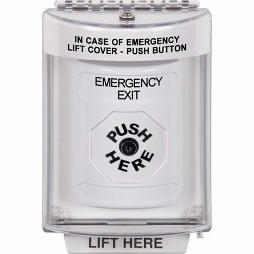SS2340EX-EN STI White Indoor/Outdoor Flush w/ Horn Key-to-Reset Stopper Station with EMERGENCY EXIT Label English