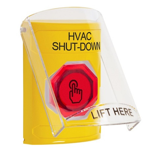 SS2227HV-EN STI Yellow Indoor Only Flush or Surface Weather Resistant Momentary (Illuminated) with Red Lens Stopper Station with HVAC SHUT DOWN Label English
