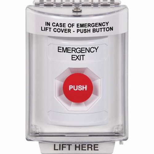 SS2344EX-EN STI White Indoor/Outdoor Flush w/ Horn Momentary Stopper Station with EMERGENCY EXIT Label English