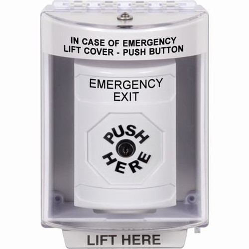SS2370EX-EN STI White Indoor/Outdoor Surface Key-to-Reset Stopper Station with EMERGENCY EXIT Label English