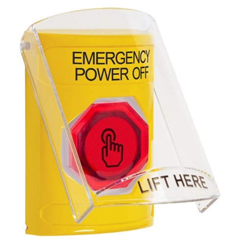 SS22A7PO-EN STI Yellow Indoor Only Flush or Surface w/ Horn Weather Resistant Momentary (Illuminated) with Red Lens Stopper Station with EMERGENCY POWER OFF Label English