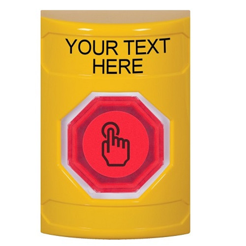 SS2206ZA-EN STI Yellow No Cover Momentary (Illuminated) with Red Lens Stopper Station with Non-Returnable Custom Text Label English