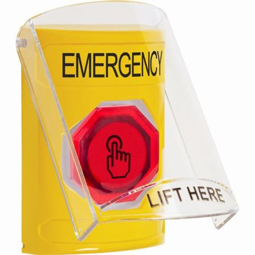 SS2226EM-EN STI Yellow Indoor Only Flush or Surface Momentary (Illuminated) with Red Lens Stopper Station with EMERGENCY Label English