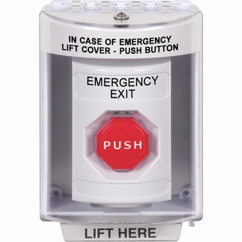 SS2378EX-EN STI White Indoor/Outdoor Surface Pneumatic (Illuminated) Stopper Station with EMERGENCY EXIT Label English