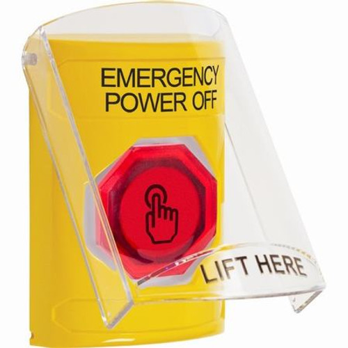 SS22A6PO-EN STI Yellow Indoor Only Flush or Surface w/ Horn Momentary (Illuminated) with Red Lens Stopper Station with EMERGENCY POWER OFF Label English