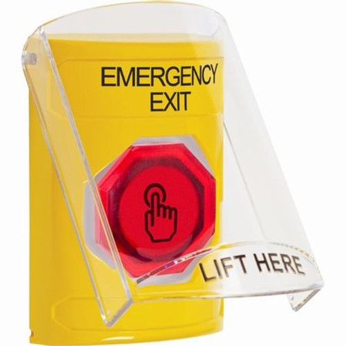 SS22A6EX-EN STI Yellow Indoor Only Flush or Surface w/ Horn Momentary (Illuminated) with Red Lens Stopper Station with EMERGENCY EXIT Label English