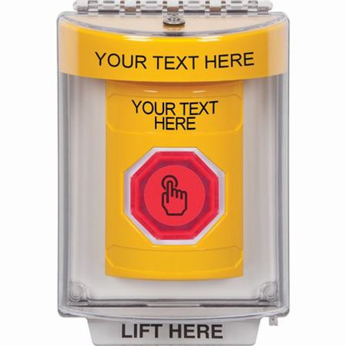 SS2246ZA-EN STI Yellow Indoor/Outdoor Flush w/ Horn Momentary (Illuminated) with Red Lens Stopper Station with Non-Returnable Custom Text Label English