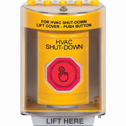 SS2276HV-EN STI Yellow Indoor/Outdoor Surface Momentary (Illuminated) with Red Lens Stopper Station with HVAC SHUT DOWN Label English
