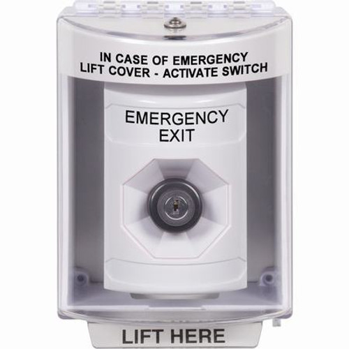 SS2383EX-EN STI White Indoor/Outdoor Surface w/ Horn Key-to-Activate Stopper Station with EMERGENCY EXIT Label English