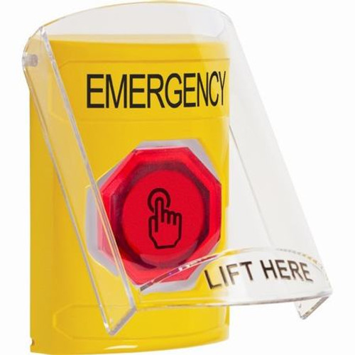 SS22A6EM-EN STI Yellow Indoor Only Flush or Surface w/ Horn Momentary (Illuminated) with Red Lens Stopper Station with EMERGENCY Label English