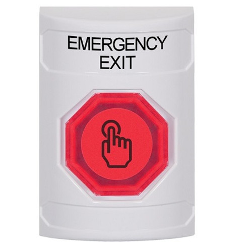 SS2307EX-EN STI White No Cover Weather Resistant Momentary (Illuminated) with Red Lens Stopper Station with EMERGENCY EXIT Label English