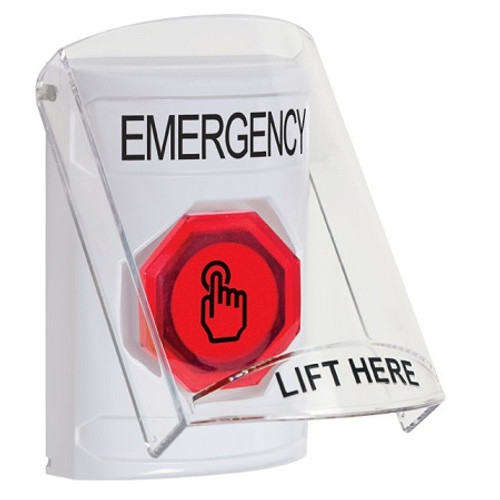 SS2327EM-EN STI White Indoor Only Flush or Surface Weather Resistant Momentary (Illuminated) with Red Lens Stopper Station with EMERGENCY Label English