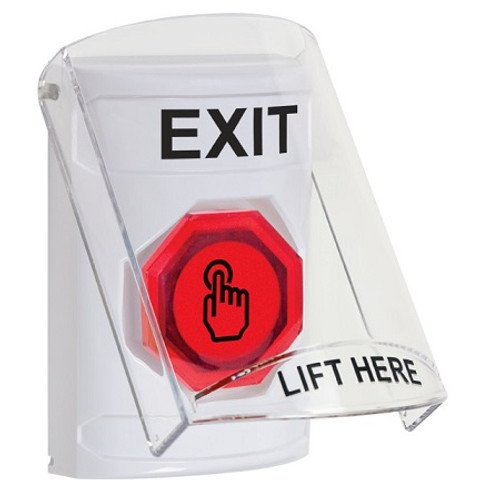 SS2327XT-EN STI White Indoor Only Flush or Surface Weather Resistant Momentary (Illuminated) with Red Lens Stopper Station with EXIT Label English