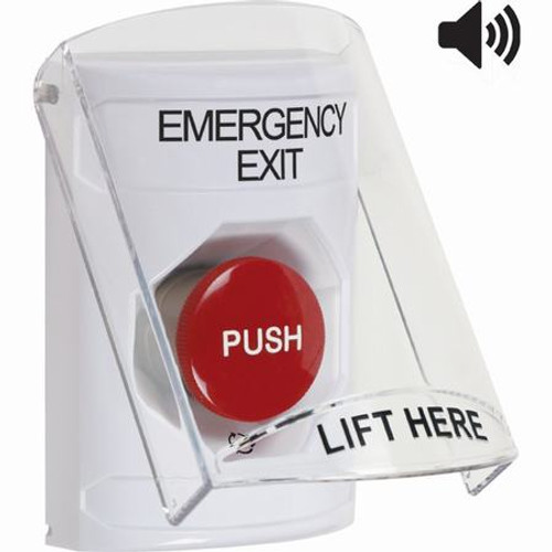 SS23A1EX-EN STI White Indoor Only Flush or Surface w/ Horn Turn-to-Reset Stopper Station with EMERGENCY EXIT Label English