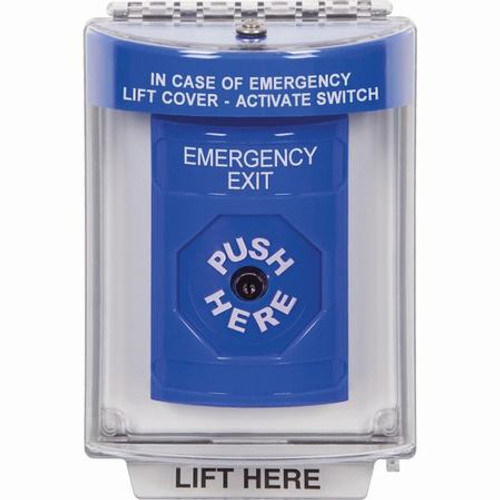 SS2430EX-EN STI Blue Indoor/Outdoor Flush Key-to-Reset Stopper Station with EMERGENCY EXIT Label English