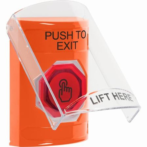 SS2527PX-EN STI Orange Indoor Only Flush or Surface Weather Resistant Momentary (Illuminated) with Orange Lens Stopper Station with PUSH TO EXIT Label English