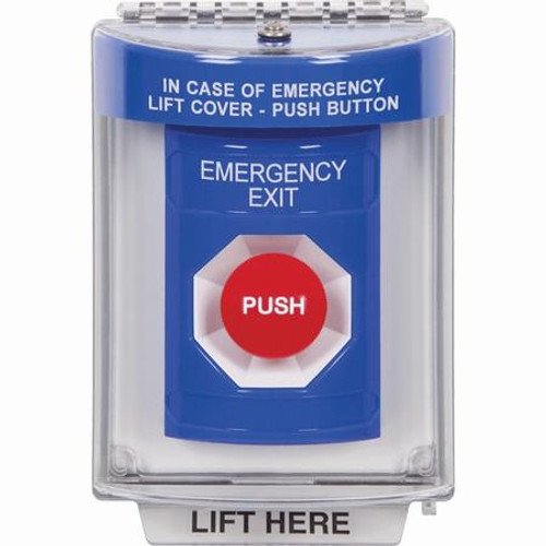 SS2444EX-EN STI Blue Indoor/Outdoor Flush w/ Horn Momentary Stopper Station with EMERGENCY EXIT Label English