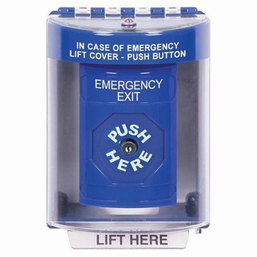 SS2470EX-EN STI Blue Indoor/Outdoor Surface Key-to-Reset Stopper Station with EMERGENCY EXIT Label English