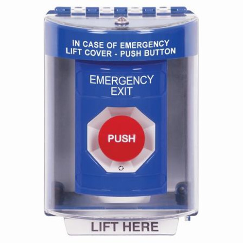 SS2471EX-EN STI Blue Indoor/Outdoor Surface Turn-to-Reset Stopper Station with EMERGENCY EXIT Label English