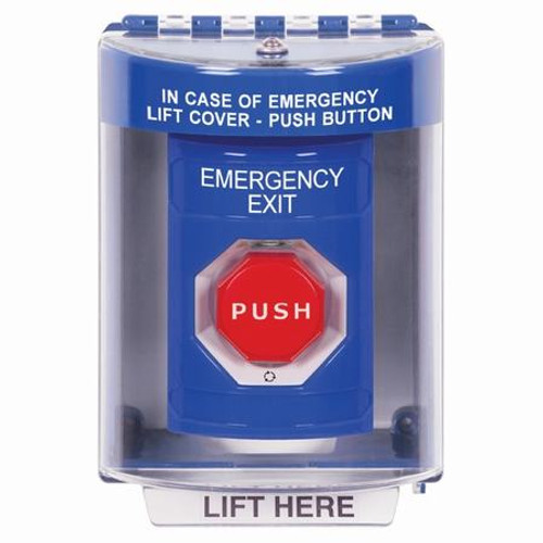 SS2489EX-EN STI Blue Indoor/Outdoor Surface w/ Horn Turn-to-Reset (Illuminated) Stopper Station with EMERGENCY EXIT Label English