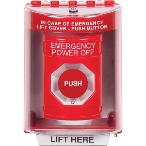 SS2081PO-EN STI Red Indoor/Outdoor Surface w/ Horn Turn-to-Reset Stopper Station with EMERGENCY POWER OFF Label English