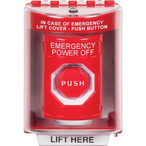 SS2082PO-EN STI Red Indoor/Outdoor Surface w/ Horn Key-to-Reset (Illuminated) Stopper Station with EMERGENCY POWER OFF Label English