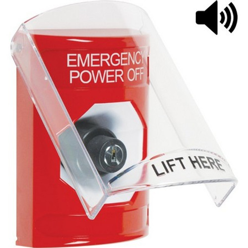 SS20A3PO-EN STI Red Indoor Only Flush or Surface w/ Horn Key-to-Activate Stopper Station with EMERGENCY POWER OFF Label English