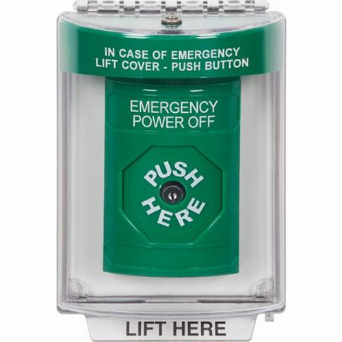 SS2130PO-EN STI Green Indoor/Outdoor Flush Key-to-Reset Stopper Station with EMERGENCY POWER OFF Label English