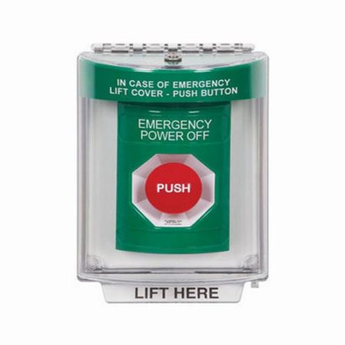 SS2131PO-EN STI Green Indoor/Outdoor Flush Turn-to-Reset Stopper Station with EMERGENCY POWER OFF Label English