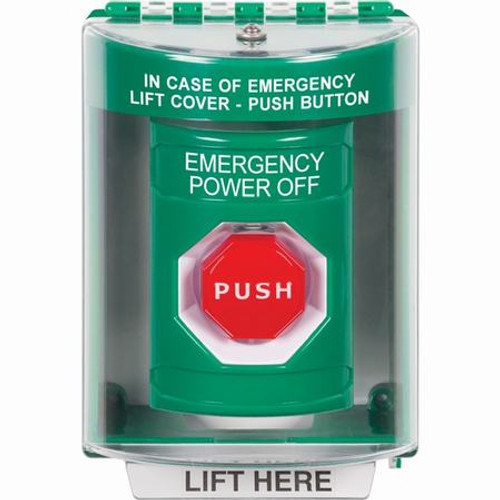 SS2182PO-EN STI Green Indoor/Outdoor Surface w/ Horn Key-to-Reset (Illuminated) Stopper Station with EMERGENCY POWER OFF Label English