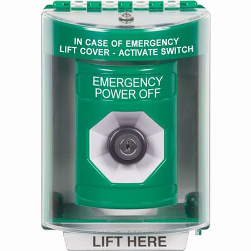SS2183PO-EN STI Green Indoor/Outdoor Surface w/ Horn Key-to-Activate Stopper Station with EMERGENCY POWER OFF Label English