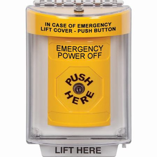 SS2230PO-EN STI Yellow Indoor/Outdoor Flush Key-to-Reset Stopper Station with EMERGENCY POWER OFF Label English