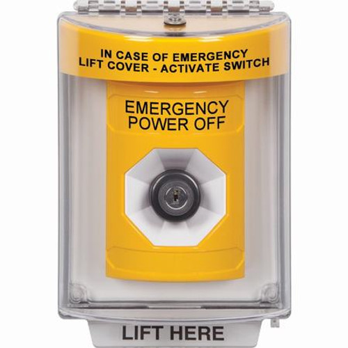 SS2243PO-EN STI Yellow Indoor/Outdoor Flush w/ Horn Key-to-Activate Stopper Station with EMERGENCY POWER OFF Label English