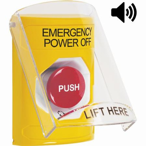 SS22A1PO-EN STI Yellow Indoor Only Flush or Surface w/ Horn Turn-to-Reset Stopper Station with EMERGENCY POWER OFF Label English