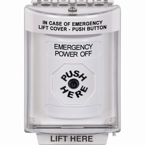 SS2330PO-EN STI White Indoor/Outdoor Flush Key-to-Reset Stopper Station with EMERGENCY POWER OFF Label English