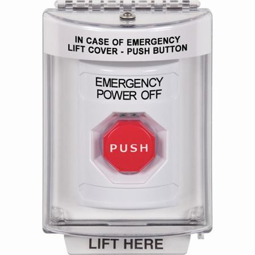 SS2332PO-EN STI White Indoor/Outdoor Flush Key-to-Reset (Illuminated) Stopper Station with EMERGENCY POWER OFF Label English