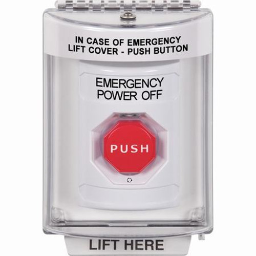 SS2339PO-EN STI White Indoor/Outdoor Flush Turn-to-Reset (Illuminated) Stopper Station with EMERGENCY POWER OFF Label English