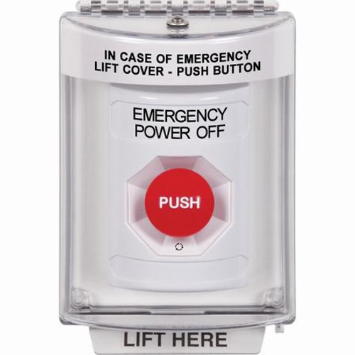 SS2341PO-EN STI White Indoor/Outdoor Flush w/ Horn Turn-to-Reset Stopper Station with EMERGENCY POWER OFF Label English