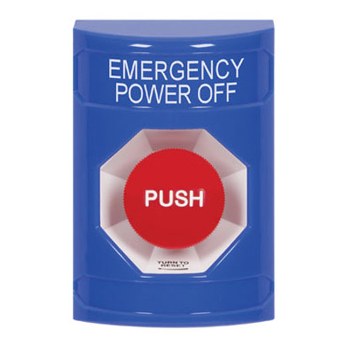 SS2401PO-EN STI Blue No Cover Turn-to-Reset Stopper Station with EMERGENCY POWER OFF Label English