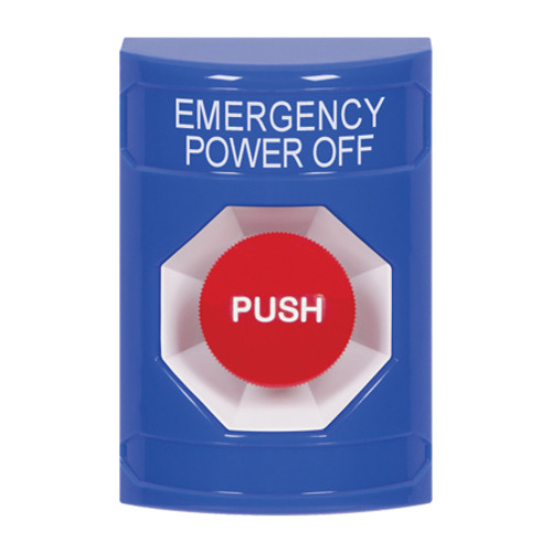 SS2404PO-EN STI Blue No Cover Momentary Stopper Station with EMERGENCY POWER OFF Label English